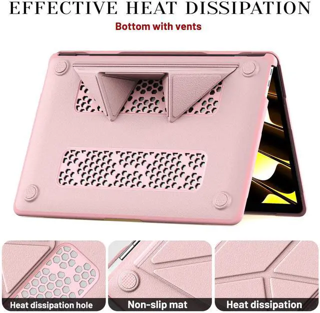 Alt view image 2 of 7 - WERLEO Case for MacBook Air 13 Inch A2337 (M1) / A2179 / A1932 (2021 2020 2019 2018 Release) PU Leather Hard Shell Protective Cover with Foldable Kickstand & Keyboard Cover & Logo Cutout Design Pink