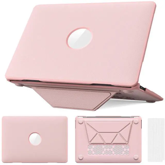 Main image of WERLEO Case for MacBook Air 13 Inch A2337 (M1) / A2179 / A1932 (2021 2020 2019 2018 Release) PU Leather Hard Shell Protective Cover with Foldable Kickstand & Keyboard Cover & Logo Cutout Design Pink