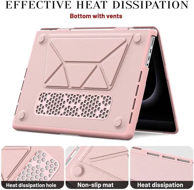 Alt view image 4 of 7 - WERLEO for MacBook Pro 14 inch Case 2025-2021 M4 M3 M2 M1 Pro/Max A3401 A3185 A3112 A2992 A2918 A2779 A2442, PU Leather Hard Shell Cover with Foldable Kickstand & Keyboard Cover & Logo Cutout Pink