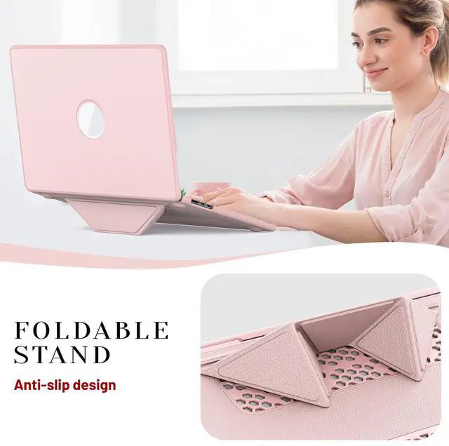Alt view image 2 of 7 - WERLEO Case for MacBook Air 15 inch M4 2025 2024 2023 M3 M2 A3241 A3114 A2941 PU Leather Hard Shell Cover with Foldable Kickstand & Keyboard Cover & Logo Cutout Pink