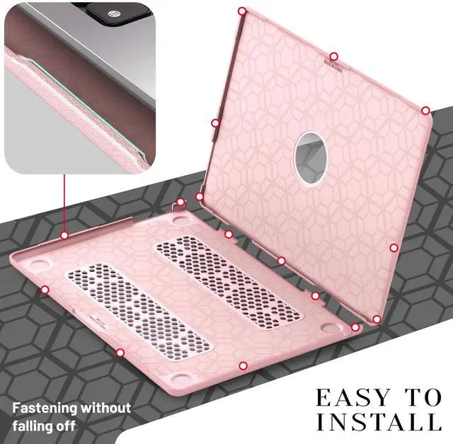 Alt view image 3 of 7 - WERLEO Case for MacBook Air 15 inch M4 2025 2024 2023 M3 M2 A3241 A3114 A2941 PU Leather Hard Shell Cover with Foldable Kickstand & Keyboard Cover & Logo Cutout Pink