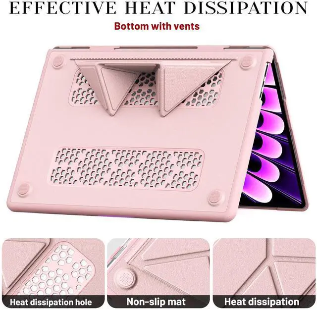 Alt view image 4 of 7 - WERLEO Case for MacBook Air 15 inch M4 2025 2024 2023 M3 M2 A3241 A3114 A2941 PU Leather Hard Shell Cover with Foldable Kickstand & Keyboard Cover & Logo Cutout Pink