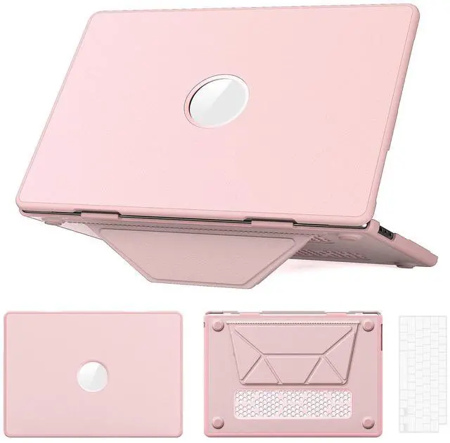 Main image of WERLEO Case for MacBook Air 15 inch M4 2025 2024 2023 M3 M2 A3241 A3114 A2941 PU Leather Hard Shell Cover with Foldable Kickstand & Keyboard Cover & Logo Cutout Pink