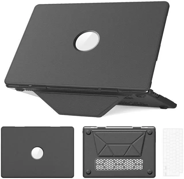 Main image of WERLEO Case for MacBook Air 15 inch M4 2025 2024 2023 M3 M2 A3241 A3114 A2941 PU Leather Hard Shell Cover with Foldable Kickstand & Keyboard Cover & Logo Cutout Grey
