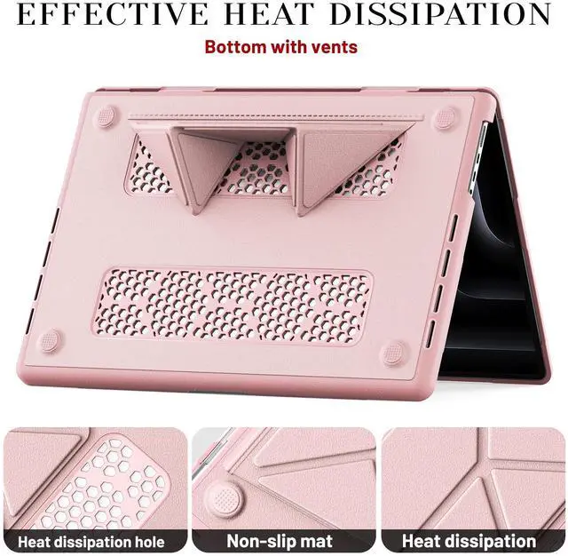 Alt view image 5 of 7 - WERLEO Case for MacBook Pro 16 inch 2025 2024 2023 2022 2021 M4 M3 M2 M1 A3186 A3403 A2991 A2780 A2485, PU Leather Hard Shell Cover with Foldable Kickstand & Keyboard Cover & Logo Cutout Pink