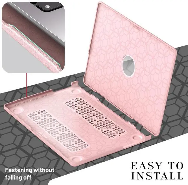 Alt view image 4 of 7 - WERLEO Case for MacBook Pro 16 inch 2025 2024 2023 2022 2021 M4 M3 M2 M1 A3186 A3403 A2991 A2780 A2485, PU Leather Hard Shell Cover with Foldable Kickstand & Keyboard Cover & Logo Cutout Pink