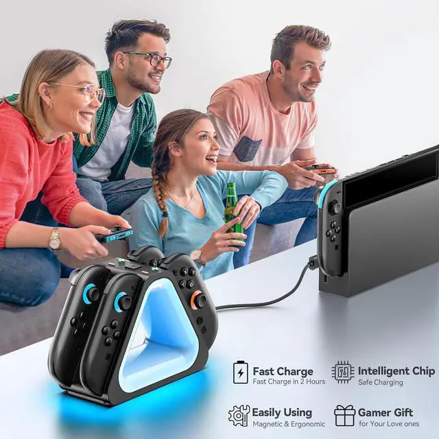 Alt view image 6 of 6 - WERLEO Charging Dock for Nintendo Switch 2 JoyCon, Joycon 2 Controller Charging Docking Station, Ergonomics & Magnetic Fast Charger Dock Station with Charging Cable for Nintendo 64 Games