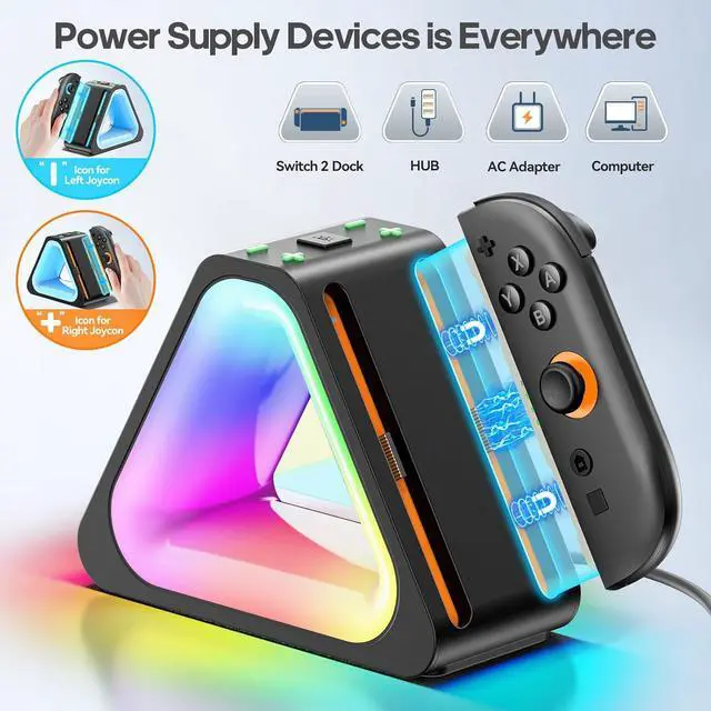 Alt view image 5 of 6 - WERLEO Charging Dock for Nintendo Switch 2 JoyCon, Joycon 2 Controller Charging Docking Station, Ergonomics & Magnetic Fast Charger Dock Station with Charging Cable for Nintendo 64 Games