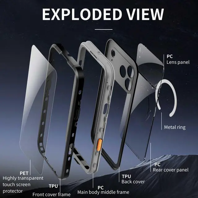 Alt view image 6 of 7 - WERLEO for iPhone 17 Pro Max Waterproof Case Compatible with MagSafe, Magnetic Waterproof Full Body IP68 Underwater Case Built-in Screen Protector Military Grade Shockproof Cover with Lanyard