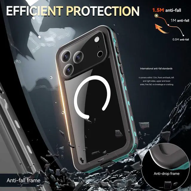 Alt view image 3 of 7 - WERLEO for iPhone 17 Pro Max Waterproof Case Compatible with MagSafe, Magnetic Waterproof Full Body IP68 Underwater Case Built-in Screen Protector Military Grade Shockproof Cover with Lanyard Blue