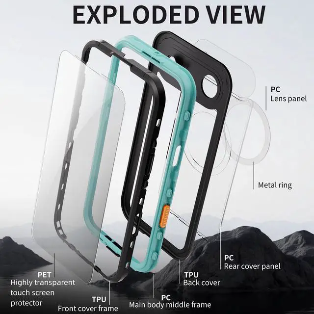 Alt view image 5 of 7 - WERLEO for iPhone 17 Air Waterproof Case Compatible with MagSafe, Magnetic Waterproof Full Body IP68 Underwater Case Built-in Screen Protector Military Grade Shockproof Cover with Lanyard Blue