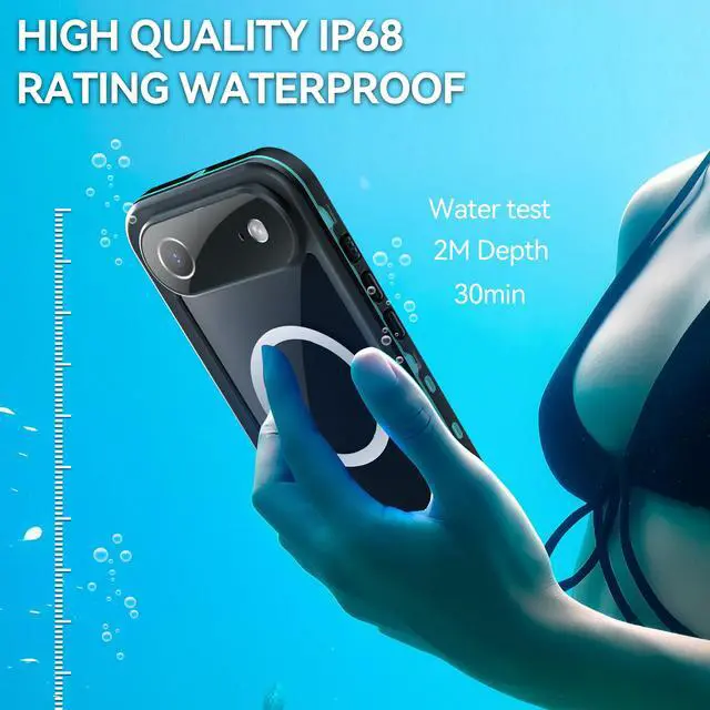 Alt view image 3 of 7 - WERLEO for iPhone 17 Air Waterproof Case Compatible with MagSafe, Magnetic Waterproof Full Body IP68 Underwater Case Built-in Screen Protector Military Grade Shockproof Cover with Lanyard Blue