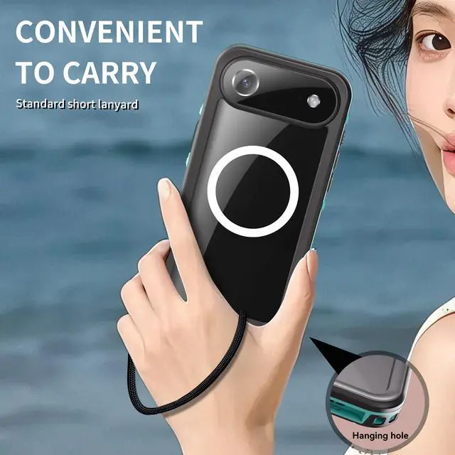 Alt view image 7 of 7 - WERLEO for iPhone 17 Air Waterproof Case Compatible with MagSafe, Magnetic Waterproof Full Body IP68 Underwater Case Built-in Screen Protector Military Grade Shockproof Cover with Lanyard Blue