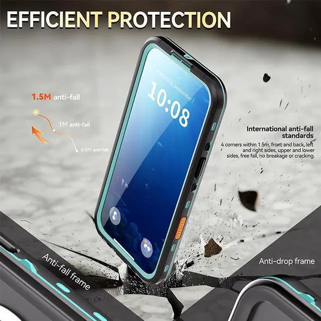 Alt view image 2 of 7 - WERLEO for iPhone 17 Air Waterproof Case Compatible with MagSafe, Magnetic Waterproof Full Body IP68 Underwater Case Built-in Screen Protector Military Grade Shockproof Cover with Lanyard Blue