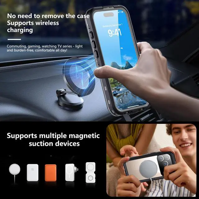 Alt view image 4 of 7 - WERLEO for iPhone 17 Pro Waterproof Case Compatible with MagSafe, Magnetic Waterproof Full Body IP68 Underwater Case Built-in Screen Protector Military Grade Shockproof Cover with Lanyard