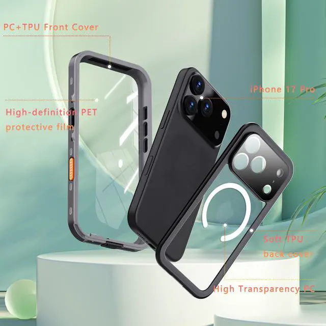 Alt view image 5 of 7 - WERLEO for iPhone 17 Pro Waterproof Case Compatible with MagSafe, Magnetic Waterproof Full Body IP68 Underwater Case Built-in Screen Protector Military Grade Shockproof Cover with Lanyard