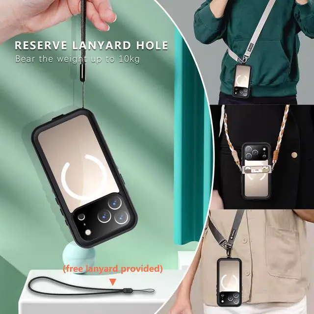 Alt view image 7 of 7 - WERLEO for iPhone 17 Pro Waterproof Case Compatible with MagSafe, Magnetic Waterproof Full Body IP68 Underwater Case Built-in Screen Protector Military Grade Shockproof Cover with Lanyard