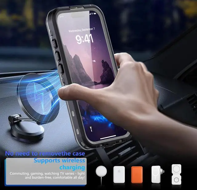 Alt view image 2 of 7 - WERLEO for iPhone 17 Waterproof Case Compatible with MagSafe, Magnetic Waterproof Full Body IP68 Underwater Case Built-in Screen Protector Military Grade Shockproof Cover with Lanyard