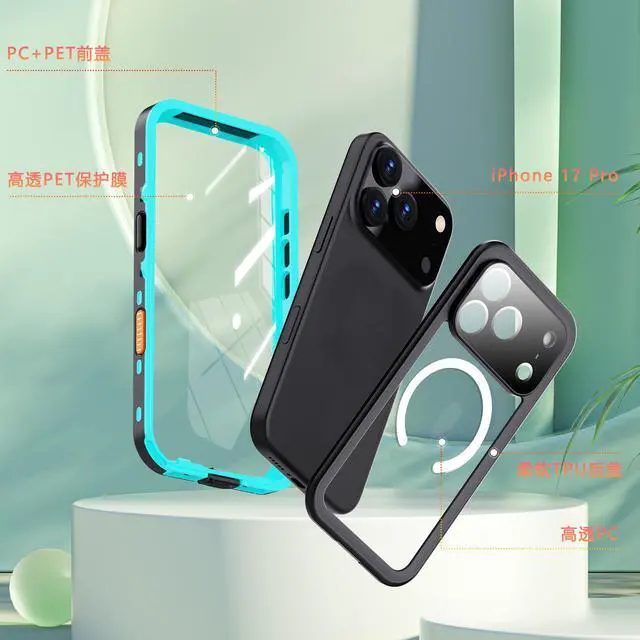 Alt view image 7 of 7 - WERLEO for iPhone 17 Pro Waterproof Case Compatible with MagSafe, Magnetic Waterproof Full Body IP68 Underwater Case Built-in Screen Protector Military Grade Shockproof Cover with Lanyard Blue