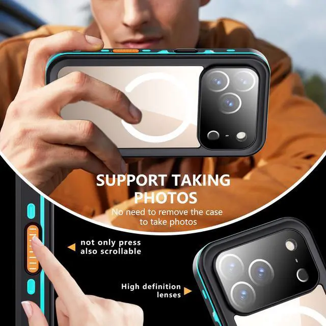 Alt view image 5 of 7 - WERLEO for iPhone 17 Pro Waterproof Case Compatible with MagSafe, Magnetic Waterproof Full Body IP68 Underwater Case Built-in Screen Protector Military Grade Shockproof Cover with Lanyard Blue