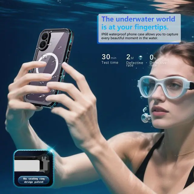 Alt view image 4 of 7 - WERLEO for iPhone 17 Waterproof Case Compatible with MagSafe, Magnetic Waterproof Full Body IP68 Underwater Case Built-in Screen Protector Military Grade Shockproof Cover with Lanyard Blue