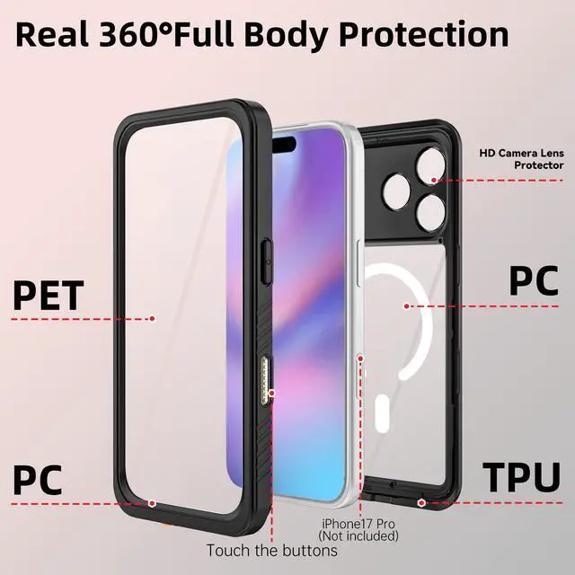 Alt view image 5 of 7 - WERLEO Magnetic Waterproof Case for iPhone 17 Pro with Camera Control Capture Button, Built-in Screen Protector[IP68 Underwater][Military Dropproof][Compatible with MagSafe] Shockprooof Phone Cover