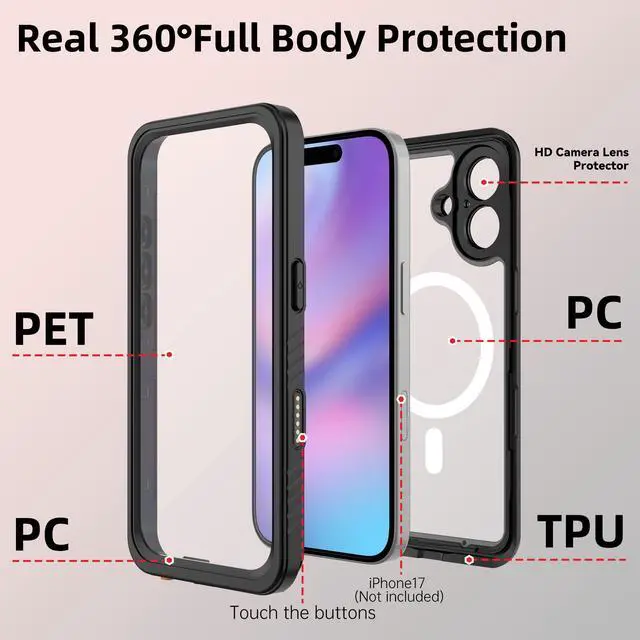 Alt view image 4 of 7 - WERLEO Magnetic Waterproof Case for iPhone 17 with Camera Control Capture Button, Built-in Screen Protector[IP68 Underwater][Military Dropproof][Compatible with MagSafe] Shockprooof Phone Cover