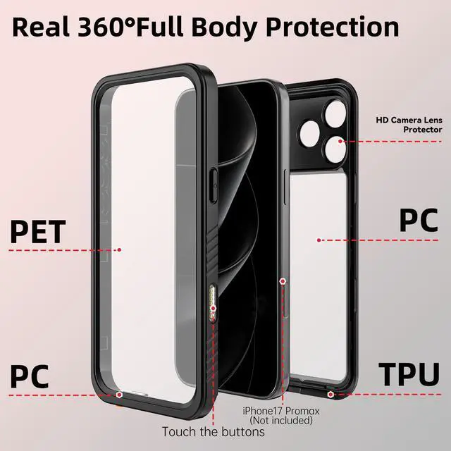 Alt view image 5 of 7 - WERLEO Waterproof Case for iPhone 17 Pro Max with Camera Control Capture Button, Built-in Screen Protector [IP68 Underwater][Military Dropproof] Full Body Shockprooof Phone Cover
