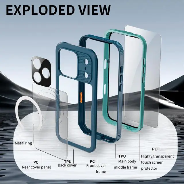 Alt view image 6 of 7 - WERLEO for iPhone 17 Pro Max Waterproof Case Compatible with MagSafe, Magnetic Waterproof Full Body IP68 Underwater Case Built-in Screen Protector Military Shockproof Phone Cover with Lanyard Blue