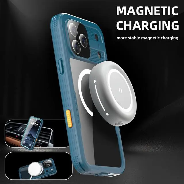 Alt view image 3 of 7 - WERLEO for iPhone 17 Pro Max Waterproof Case Compatible with MagSafe, Magnetic Waterproof Full Body IP68 Underwater Case Built-in Screen Protector Military Shockproof Phone Cover with Lanyard Blue