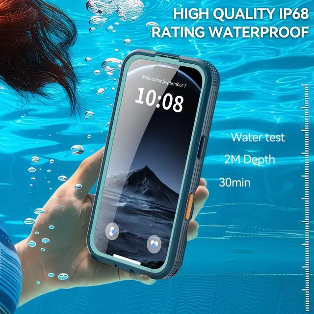 Alt view image 4 of 7 - WERLEO for iPhone 17 Pro Max Waterproof Case Compatible with MagSafe, Magnetic Waterproof Full Body IP68 Underwater Case Built-in Screen Protector Military Shockproof Phone Cover with Lanyard Blue