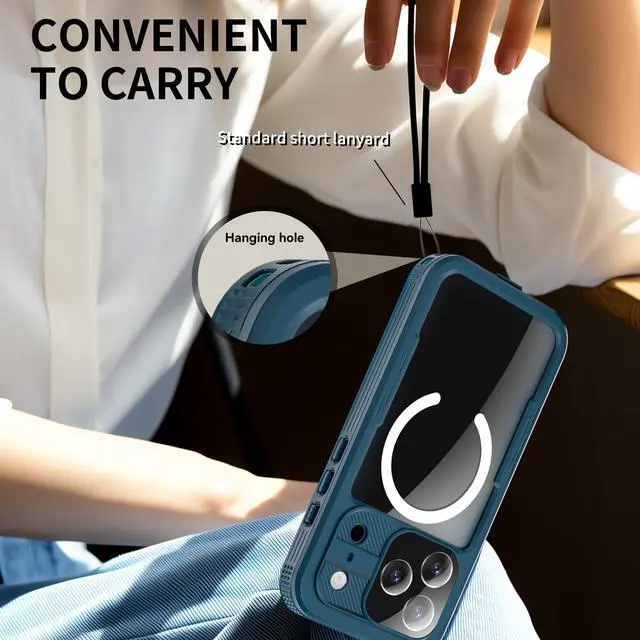 Alt view image 7 of 7 - WERLEO for iPhone 17 Pro Waterproof Case Compatible with MagSafe, Magnetic Waterproof Full Body IP68 Underwater Case Built-in Screen Protector Military Grade Shockproof Phone Cover with Lanyard Blue