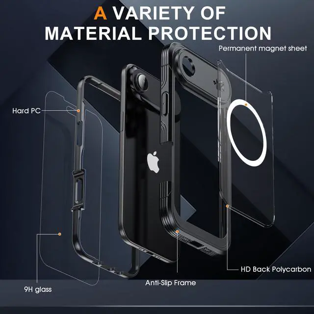 Alt view image 6 of 7 - WERLEO Magnetic Case for iPhone 17 Air with Built-in Screen Protector, Shockproof Phone Cover with Camera Protector, Compatible with MagSafe, Full Body Phone Case