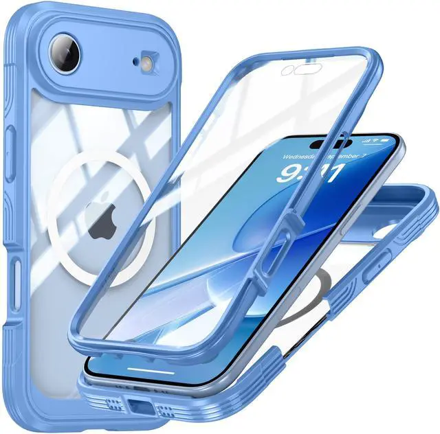 Main image of WERLEO Magnetic Case for iPhone Air with Built-in Screen Protector, Shockproof Phone Cover with Camera Protector, Compatible with MagSafe, Full Body Phone Case Blue