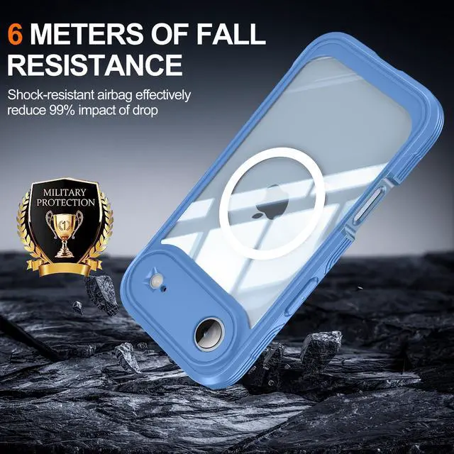 Alt view image 2 of 5 - WERLEO Magnetic Case for iPhone Air with Built-in Screen Protector, Shockproof Phone Cover with Camera Protector, Compatible with MagSafe, Full Body Phone Case Blue