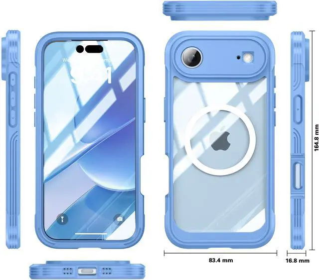 Alt view image 5 of 5 - WERLEO Magnetic Case for iPhone Air with Built-in Screen Protector, Shockproof Phone Cover with Camera Protector, Compatible with MagSafe, Full Body Phone Case Blue