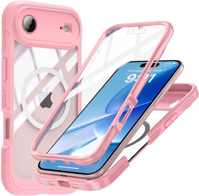 Main image of WERLEO Magnetic Case for iPhone Air with Built-in Screen Protector, Shockproof Phone Cover with Camera Protector, Compatible with MagSafe, Full Body Phone Case Pink