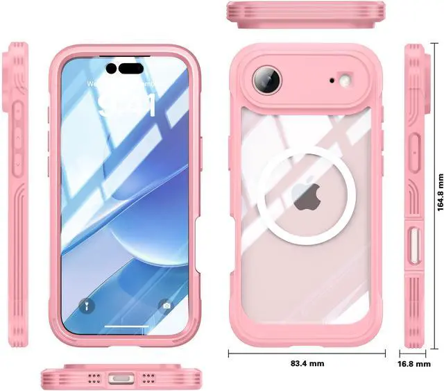 Alt view image 5 of 5 - WERLEO Magnetic Case for iPhone Air with Built-in Screen Protector, Shockproof Phone Cover with Camera Protector, Compatible with MagSafe, Full Body Phone Case Pink