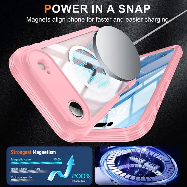 Alt view image 4 of 5 - WERLEO Magnetic Case for iPhone Air with Built-in Screen Protector, Shockproof Phone Cover with Camera Protector, Compatible with MagSafe, Full Body Phone Case Pink