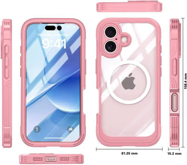 Alt view image 5 of 5 - WERLEO Magnetic Case for iPhone 17 with Built-in Screen Protector, Shockproof Phone Cover with Camera Protector, Compatible with MagSafe, Full Body Phone Case Pink