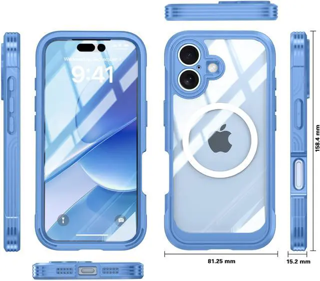Alt view image 5 of 5 - WERLEO Magnetic Case for iPhone 17 with Built-in Screen Protector, Shockproof Phone Cover with Camera Protector, Compatible with MagSafe, Full Body Phone Case Blue