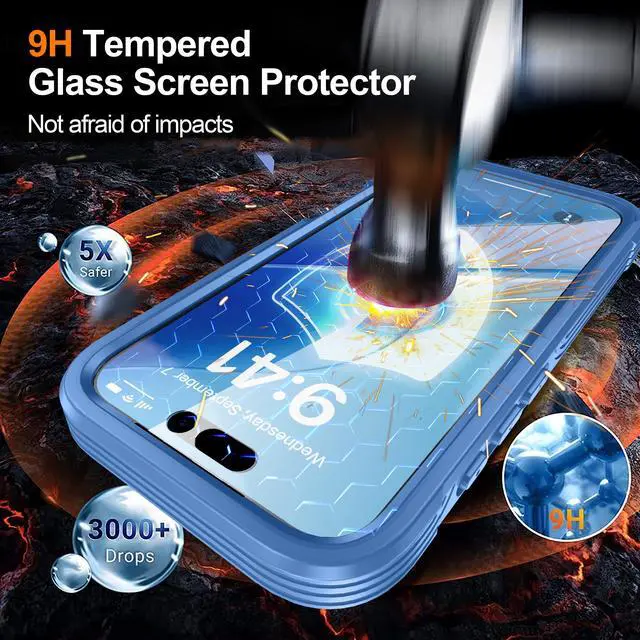 Alt view image 4 of 5 - WERLEO Magnetic Case for iPhone 17 with Built-in Screen Protector, Shockproof Phone Cover with Camera Protector, Compatible with MagSafe, Full Body Phone Case Blue