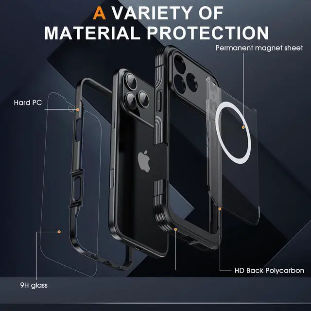 Alt view image 6 of 7 - WERLEO Magnetic Case for iPhone 17 Pro Max with Built-in Screen Protector, Shockproof Phone Cover with Camera Protector, Compatible with MagSafe, Full Body Phone Case