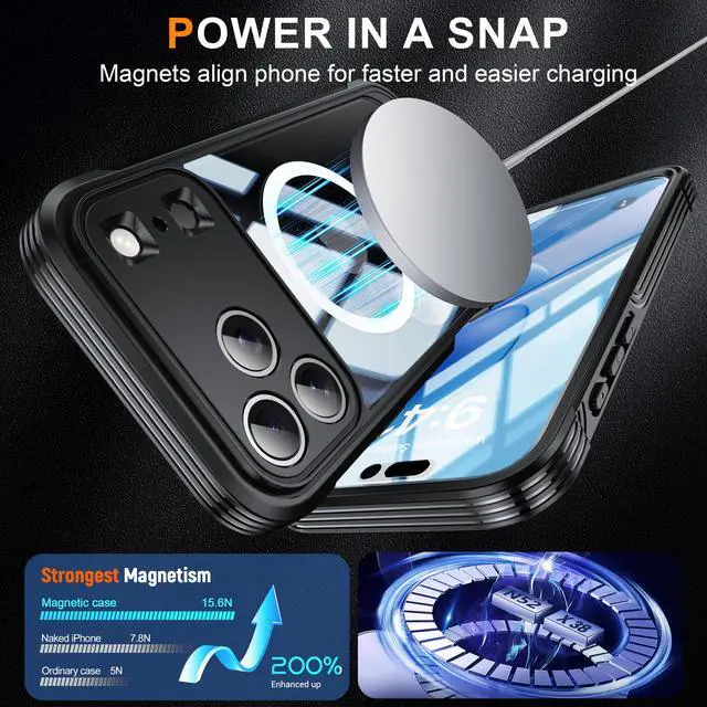 Alt view image 3 of 7 - WERLEO Magnetic Case for iPhone 17 Pro Max with Built-in Screen Protector, Shockproof Phone Cover with Camera Protector, Compatible with MagSafe, Full Body Phone Case