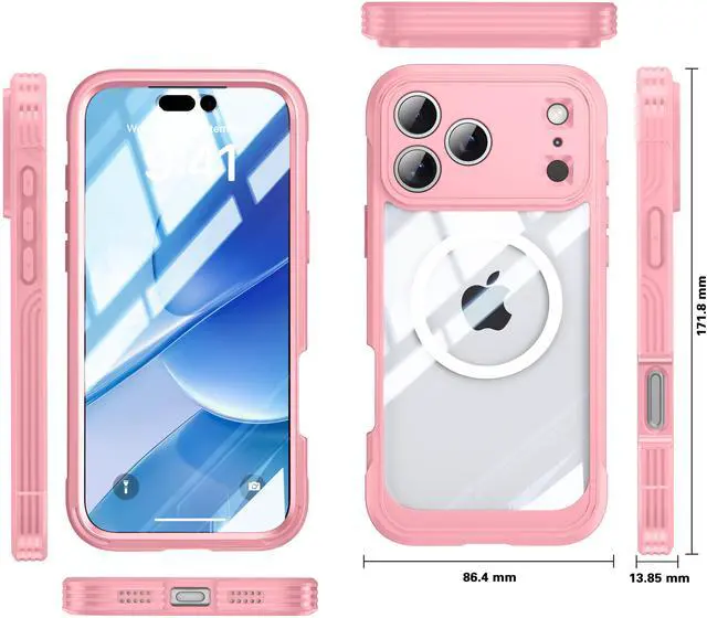Alt view image 5 of 5 - WERLEO Magnetic Case for iPhone 17 Pro Max with Built-in Screen Protector, Shockproof Phone Cover with Camera Protector, Compatible with MagSafe, Full Body Phone Case Pink