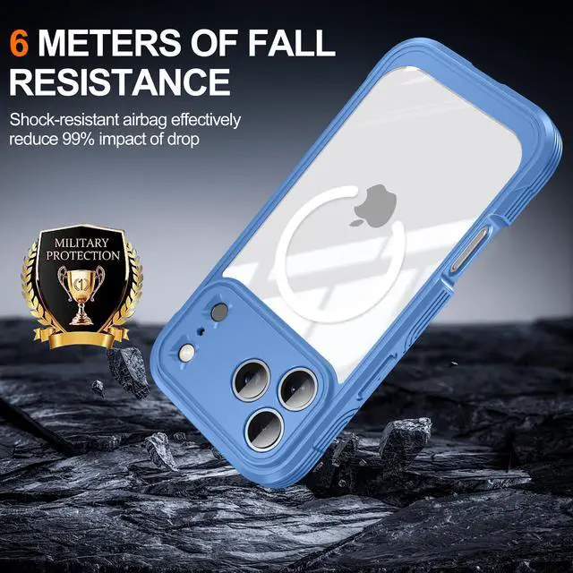 Alt view image 2 of 5 - WERLEO Magnetic Case for iPhone 17 Pro Max with Built-in Screen Protector, Shockproof Phone Cover with Camera Protector, Compatible with MagSafe, Full Body Phone Case Blue