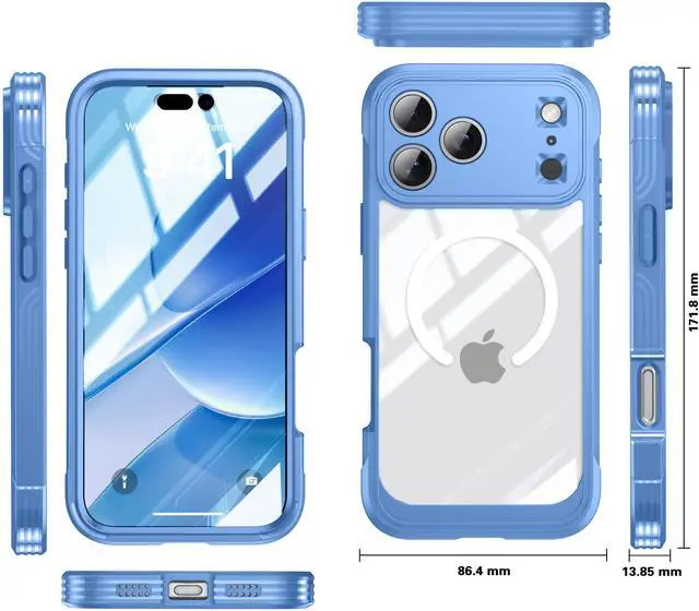 Alt view image 5 of 5 - WERLEO Magnetic Case for iPhone 17 Pro Max with Built-in Screen Protector, Shockproof Phone Cover with Camera Protector, Compatible with MagSafe, Full Body Phone Case Blue