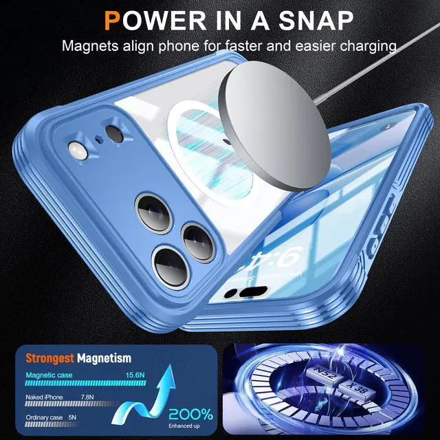 Alt view image 4 of 5 - WERLEO Magnetic Case for iPhone 17 Pro Max with Built-in Screen Protector, Shockproof Phone Cover with Camera Protector, Compatible with MagSafe, Full Body Phone Case Blue