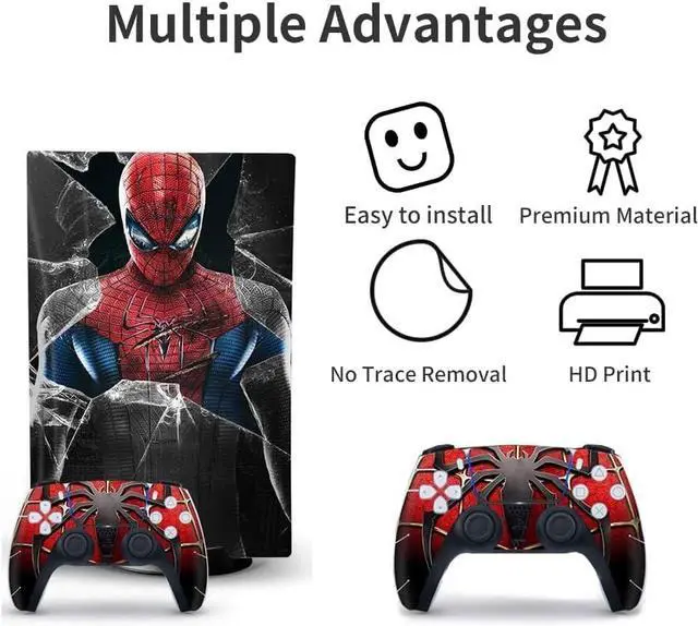 Alt view image 3 of 7 - WERLEO For PS5 Skin - Disc Edition Game Console and Controller Accessories Cover Skins PS5 Controller Skin Gift PS5 Skins for Console Full Set Red Spider