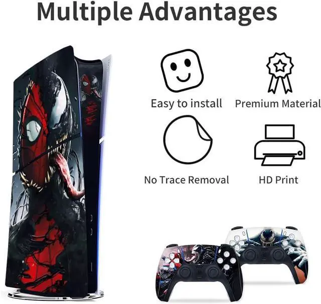 Alt view image 4 of 6 - WERLEO For PS5 Slim Disc Edition Skin - Slim Disc Edition Console and Controller Accessories Cover Skins PS5 Controller Skin Gift ps5 Skins for Console Full Set PS5 Skin Spider